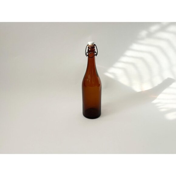 Antique Brown | Honey Gold Vintage German Made Glass Flip Top Bottle - Picture 10 of 10